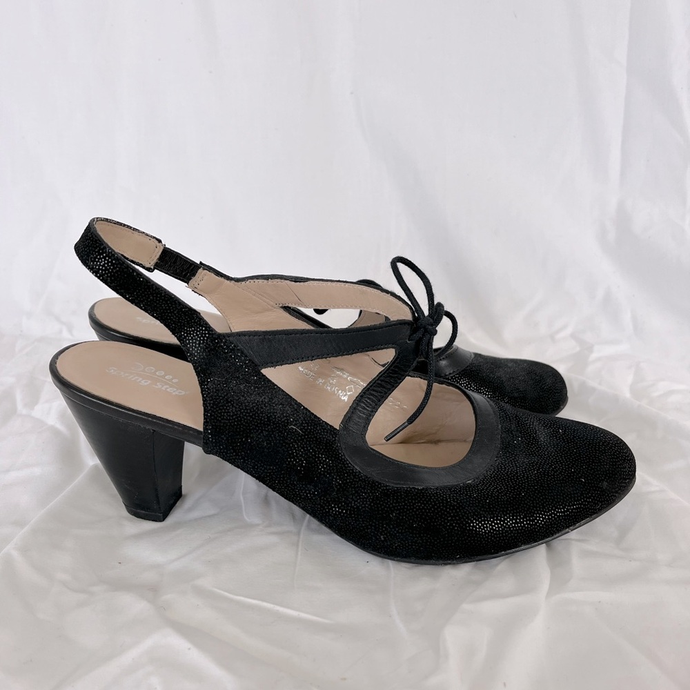 Women’s black leather heels